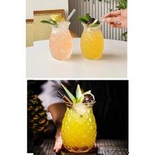 MCM Group 1 Adet Ananas Cam Kokteyl Sunum Bardağı Cam Pipetli Kahve Soğuk Içecek Bardak