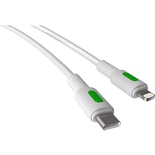 Misda Store Coral iPhone Uyumlu Type C-Lightning Pd Hızlı Şarj Kablosu (Beyaz + Yeşil/beyaz Uç) (120 Cm)