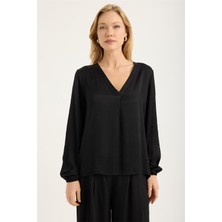 Home Store V Yaka Kolucu Lastikli Bluz