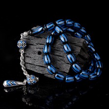 Takı925 925 Ayar Gümüş Mineli Püsküllü Siyah Lacivert Renk Ateş Kehribar Tesbih