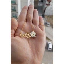 Özgür Takı 925 Ayar Gümüş 24 Ayar Altın Kaplama Isimli Papatya Kolye