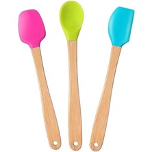 Indigo 3'lü Renkli Bambu Saplı Silikon Spatula Seti Uzun 26CM