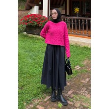 Lamelif Örgülü Kazak Fuşya