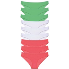 MELENERS 9 Adet Süper Eko Set Likralı Kadın Slip Külot Yeşil Beyaz Fuşya