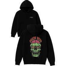 Vsrn Braın Dead Zombi Tasarım Baskılı Oversize Siyah Kapüşonlu Sweatshirt