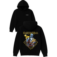 Vsrn Somwhere In Space Tasarım Baskılı Oversize Siyah Kapüşonlu Sweatshirt