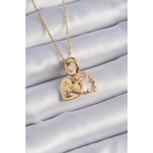 Claris 316L Çelik Gold Renk Zirkon Taşlı Sonsuzluk Kalp Figür Charm Model Kadın Kolye