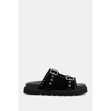 Be Style Zley Kadın Siyah Demir Tokalı Gerçek Deri Terlik