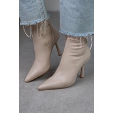 Dabab Shoes Kadın Marya Bej Streç Cilt Yandan Fermuar Sivri Burun Ince Topuklu Bot