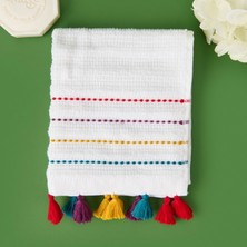 Matmel Soft Püsküllü El Havlusu - Beyaz / Renkli - 30X50 cm