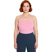 Ersefa Kadın Crop Fitilli Kaşkorse Bluz Kare Yaka Ince Askılı Günlük Giyim Için Polyester Elastan Karışımı