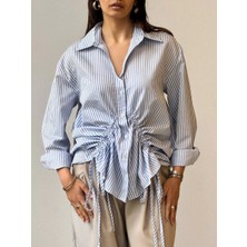 Etiler Collection Önü Büzgü Detaylı Çizgili Gömlek