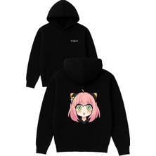Vsrn Guzel Kız Tasarım Baskılı Oversize Siyah Kapüşonlu Sweatshirt