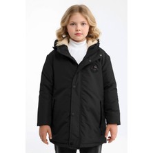 D1fference İçi Kürklü Su ve Rüzgar Geçirmez Kapüşonlu Kız Çocuk Mont