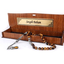 Takı925 Gümüş Püsküllü Sevgili Babam Yazılı Ahşap Kutulu Onix Taşlı Tesbih