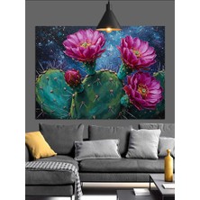 Artmeg Pembe Çiçekler Karanlık Arka Plan Dekoratif Kanvas - Mdf Ahşap Tablo