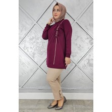 Pys Giyim Kadın Düğme Taş Detaylı Biyeli Tesettür Tunik