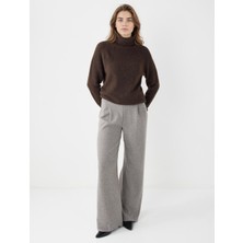 Jimmy Key Antrasit Melanj Yüksek Bel Bol Paça Yumuşak Dokulu Örme Pantolon