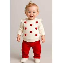 Dinamik çocuk Kız Bebek/çocuk Love Kalp Nakışlı Omuzdan Çıtçıtlı Bebek Takımı 2li Alt Üst Mevsimlik Aylık 3-6-9-12