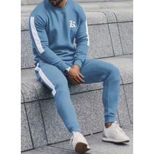 Amor Man Büyük Beden Özel Tasarım R Tribal Baskılı Şerit Dikişli %100 Pamuk Dış Mekan Erkek Eşofman Takımı