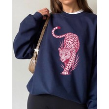 Dearens Lacivert Sweatshirt – Pembe Leopar Baskılı