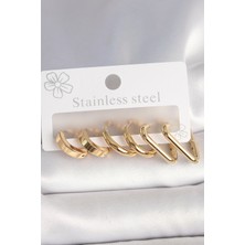 Mena Rise 316L Çelik Gold Renk Üçgen Halka Model Kadın Küpe Seti - Lisinya