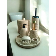 Trust Stone Mermer Desen Bej Beton Banyo Seti,tuvalet Fırçası,çöp Kovası,katı,sıvı Sabunluk,tepsi,mumluk