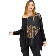 Zer Otantik Leopar Detaylı Salaş Bluz Siyah