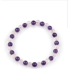 Taşmir Ametist - Pembe Kuvars Doğal Taş Bileklik 6 mm Yuvarlak Kesim