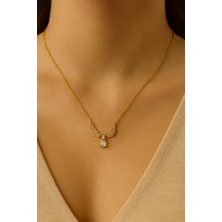 Uğurlu Dükkan Turkuaz Taşlı Melek Kanatlı Çelik Kolye