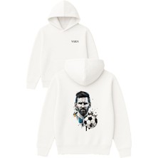 Vsrn Tasarım Baskılı Oversize Beyaz Kapüşonlu Sweatshirt