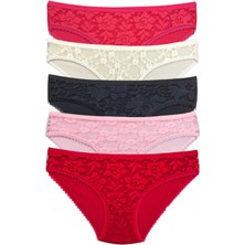 MELENERS 5 Adet Önü Dantelli Transparan Kadın Slip Külot S59