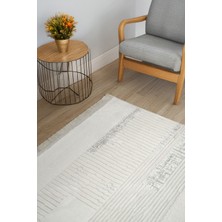 Beyaz Gri Polyester Halı Saçaklı Antibakteriyel Tozumaz Salon Oturma Çocuk Odası Yolluk