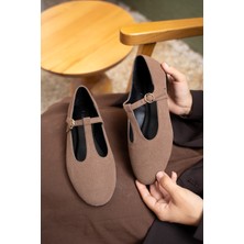 Laminta Judi Acı Kahve Süet Şerit Detaylı Babet