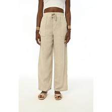 Orfeonegro Kadın Rahat Kalıp Bol Paça Natur Pantolon