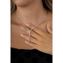 Gümüş Pazarım Tektaş Motifli Su Yolu Rodyum Kaplama 925 Ayar Gümüş Kolye