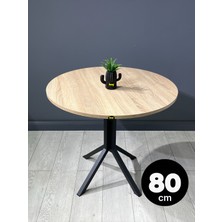 Hey Modüler Mobilya Saray Sonoma Yuvarlak Mutfak Masası Yemek Masa Balkon Masa Fiskos Masa Metal Siyah Ayak 80  cm