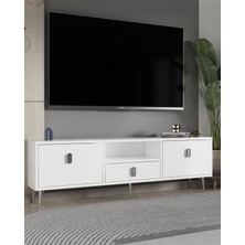 Demonte Decor 1323DROPDD-32 Tv Sehpası Beyaz-Gümüş