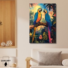 Gaagart Tekli Dikey Kanvas Tablo Ağaç Dalında Iki Papağan Renkli