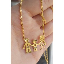 Özgür Takı 925 Ayar Gümüş 24 Ayar Altın Kaplama 3 Kişilik Aile Kolye