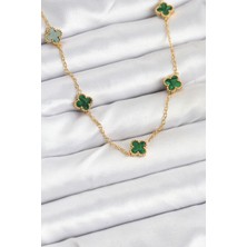 Mena Rise 316L Çelik Zincir Gold Renk Yeşil Baby Boy Yonca Kadın Kolye - Lisinya