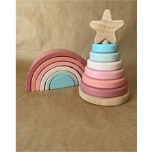 Tiny Wood Waldorf Gökkuşağı ve Ahşap Yıldız Kule Renkli Doğal Ahşap Eğitici Bebek Çocuk Oyuncak Seti