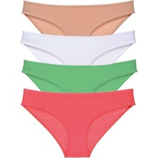 MELENERS 4 Adet Süper Eko Set Likralı Kadın Slip Külot Ten Pudra Yeşil Fuşya