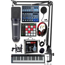 Misda Store Ekipmanları Midi Live Paket-6 Ses Kartlı Mikser Midi Klavye Cx2 Mikrofon Kulaklık Pad Controller