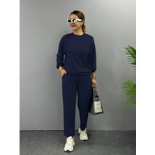 Melenza Kadın Uzun Kollu Bisiklet Yaka Viskon Iki Iplik Bluz ve Pantolon Ikili Takım