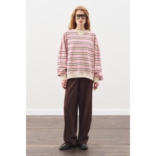 Manuka Oversıze Çizgili Sweatshırt Bordo