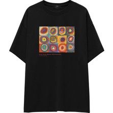 The Lucid Lab Color Study, Squares With Concentric Circles Oversize Tişört - Siyah