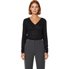 Ersefa Kadın Cool & Comfort Tarzı V Yaka Uzun Kollu Polyester Örme Bluz Regular Kalıp Ince Kumaş Kış