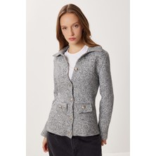 Happiness İstanbul Polo Yaka Düğmeli Triko Hırka LKİ0045 Gri