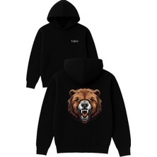 Vsrn Sinirli Ayı Tasarım Baskılı Oversize Siyah Kapüşonlu Sweatshirt